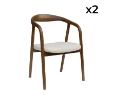 Silla de madera de hevea y borreguito, set de 2 nogal