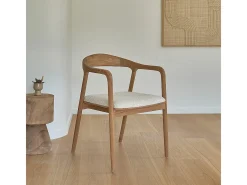 Silla de madera de teca maciza y tela de rizo