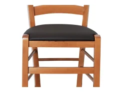 Silla de madera de Venecia color cerezo con asiento acolchado de piel sintética marrón