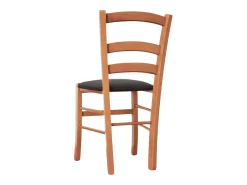 Silla de madera de Venecia color cerezo con asiento acolchado de piel sintética marrón