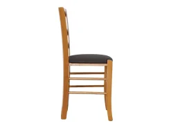 Silla de madera de Venecia color cerezo con asiento acolchado de piel sintética marrón