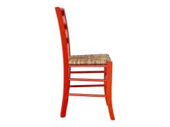 Silla de madera de Venecia roja con asiento de paja de arroz
