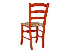 Silla de madera de Venecia roja con asiento de paja de arroz