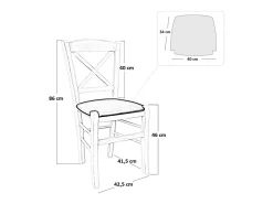 Silla de madera en forma de cruz de nogal oscuro con asiento de piel sintética color gris hielo