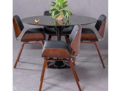 Silla de madera oscura de nogal con cojín de polipiel - Nordic - Negro