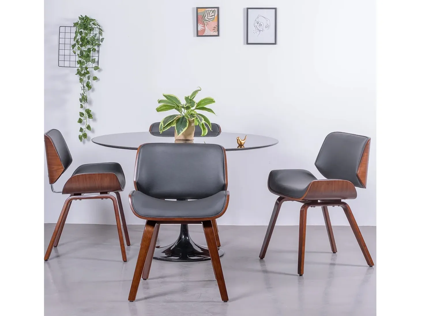 Silla de madera oscura de nogal con cojín de polipiel - Nordic - Negro