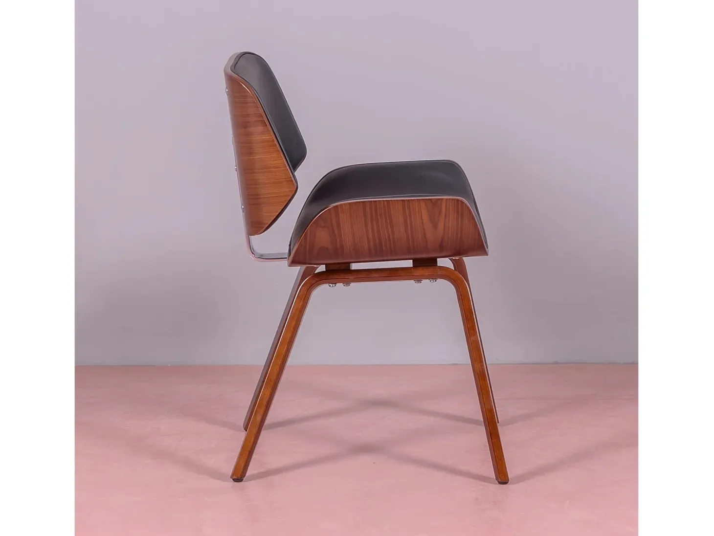 Silla de madera oscura de nogal con cojín de polipiel - Nordic - Negro