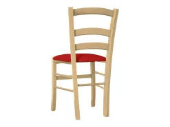 Silla de madera veneciana natural con asiento de piel sintética roja