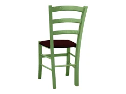 Silla de madera Venezia verde con asiento de piel sintética marrón
