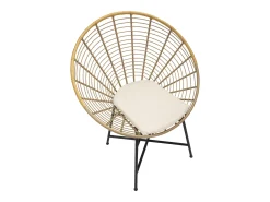 Silla de metal y ratán con cojín blanco boho chic Panama