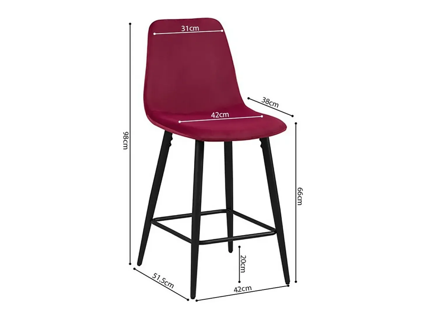 Silla de mostrador de terciopelo BOYLD, color burdeos