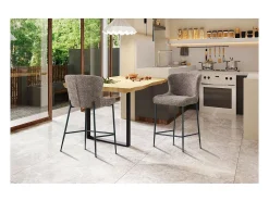 Silla de mostrador LISE – Tela rizada color arena – Patas de metal negro – Estilo diseño/industrial