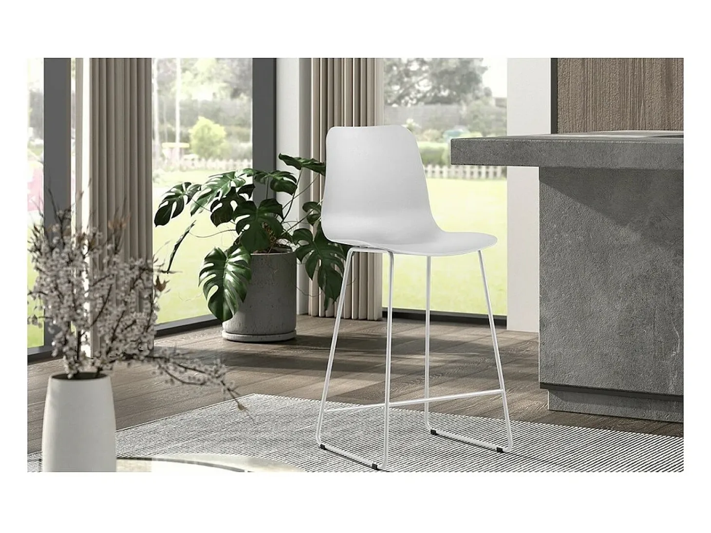 Silla de mostrador 'Mario' PP Blanco, dimensiones: H100.5 x L51 x P44cm
