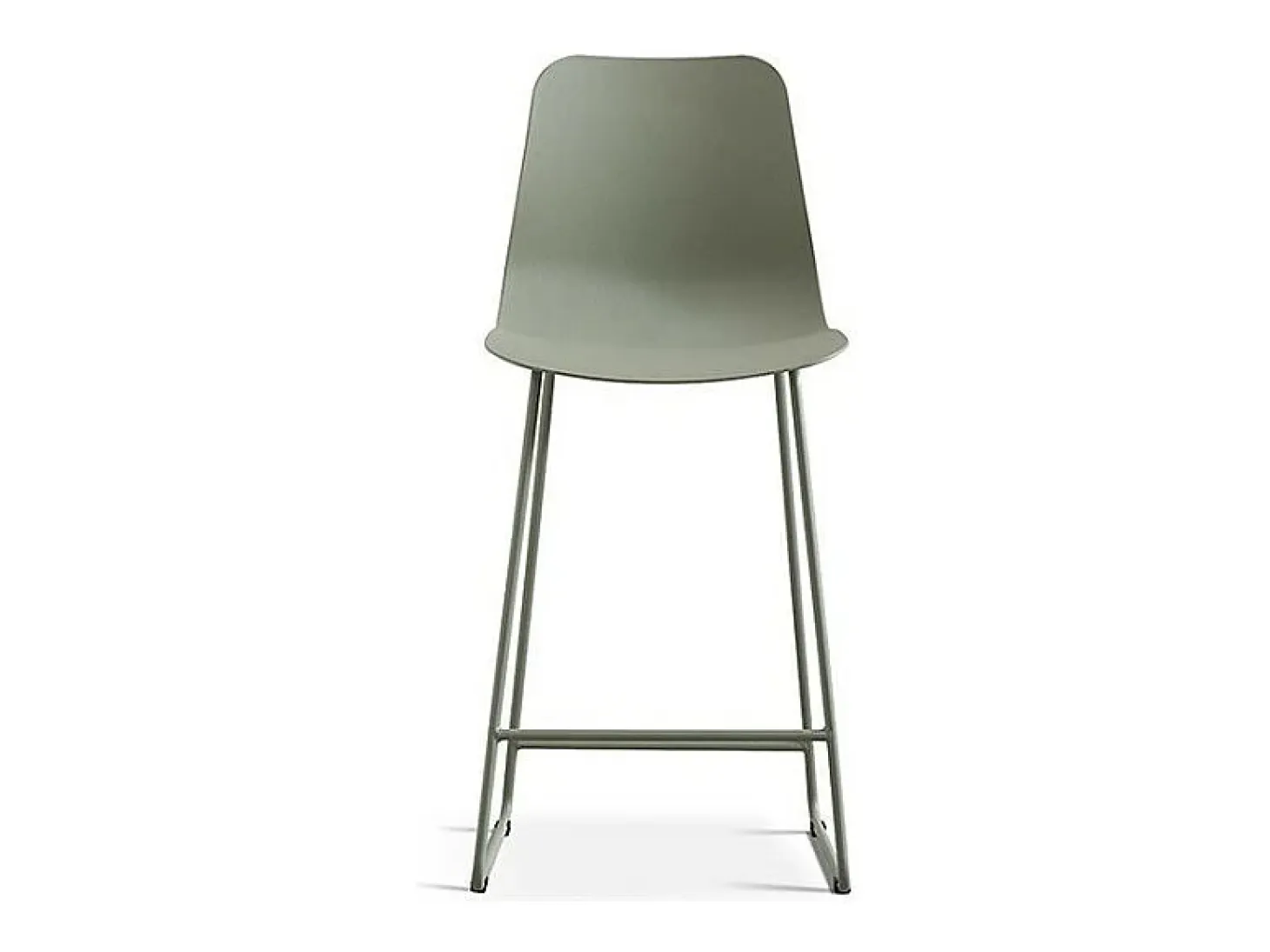 Silla de mostrador MARIO – PP verde grisáceo – Patas de metal – Altura 100,5 cm – Estilo moderno