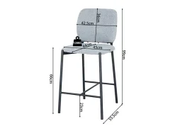 Silla de mostrador RITA – Tela gris claro – Patas de metal negro – Altura 99 cm – Estilo diseño/industrial