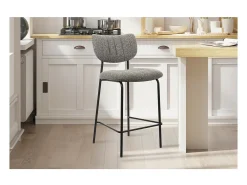 Silla de mostrador VENTURA – Tela gris oscuro – Patas de metal negro – Altura 97 cm – Estilo diseño/industrial