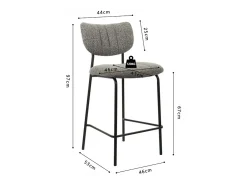 Silla de mostrador VENTURA – Tela gris oscuro – Patas de metal negro – Altura 97 cm – Estilo diseño/industrial