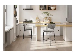 Silla de mostrador VENTURA – Tela gris oscuro – Patas de metal negro – Altura 97 cm – Estilo diseño/industrial