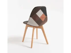 Silla de piel sintética patchwork marrón con patas de haya maciza clara – Modelo Vinko