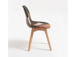 Silla de piel sintética patchwork marrón con patas de haya maciza clara – Modelo Vinko
