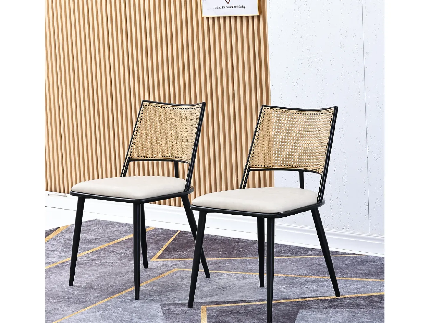 Silla de ratán con asiento de PU, diseño moderno, color negro (60x59x49 cm)