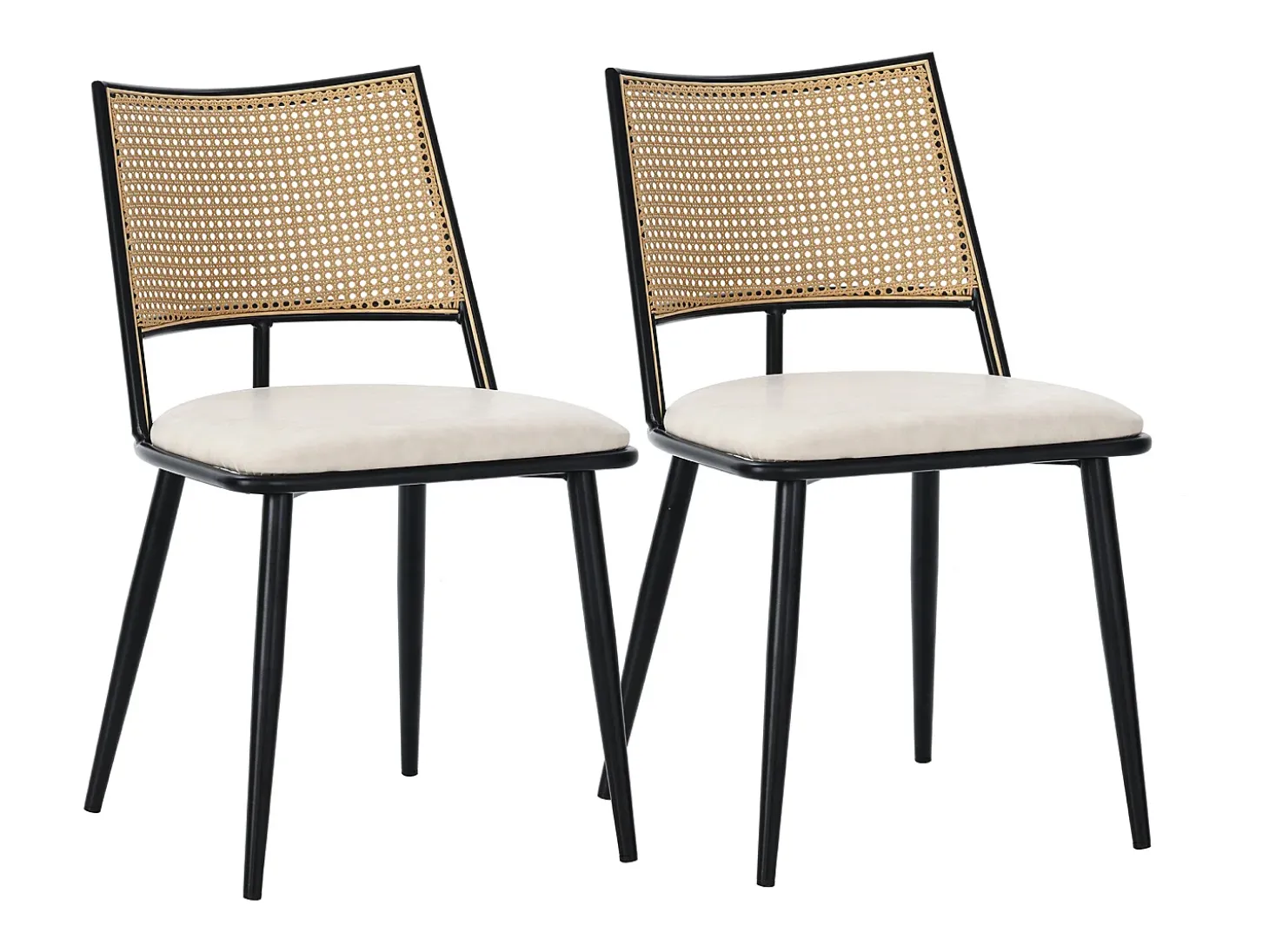 Silla de ratán con asiento de PU, diseño moderno, color negro (60x59x49 cm)