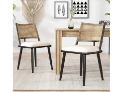Silla de ratán con asiento de PU, diseño moderno, color negro (60x59x49 cm)