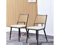 Silla de ratán con asiento de PU, diseño moderno, color negro (60x59x49 cm)