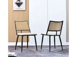 Silla de ratán con asiento de PU, diseño moderno, color negro (60x59x49 cm)