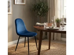 Silla de restaurante de cocina de comedor en terciopelo de diseño moderno Lozan - Azul Marino
