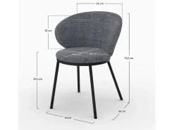 Silla de tela gris y patas de metal negro - Angèle