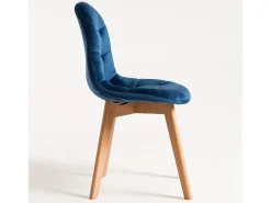Silla de terciopelo azul celeste y patas de haya maciza clara Wany - Juego de 2