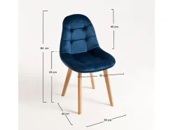 Silla de terciopelo azul celeste y patas de haya maciza clara Wany - Juego de 2