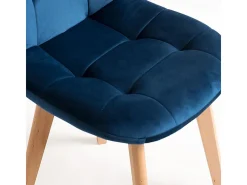 Silla de terciopelo azul celeste y patas de haya maciza clara Wany - Juego de 2