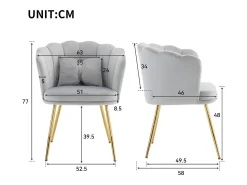 Silla de terciopelo con soporte lumbar - Patas de metal dorado - Gris