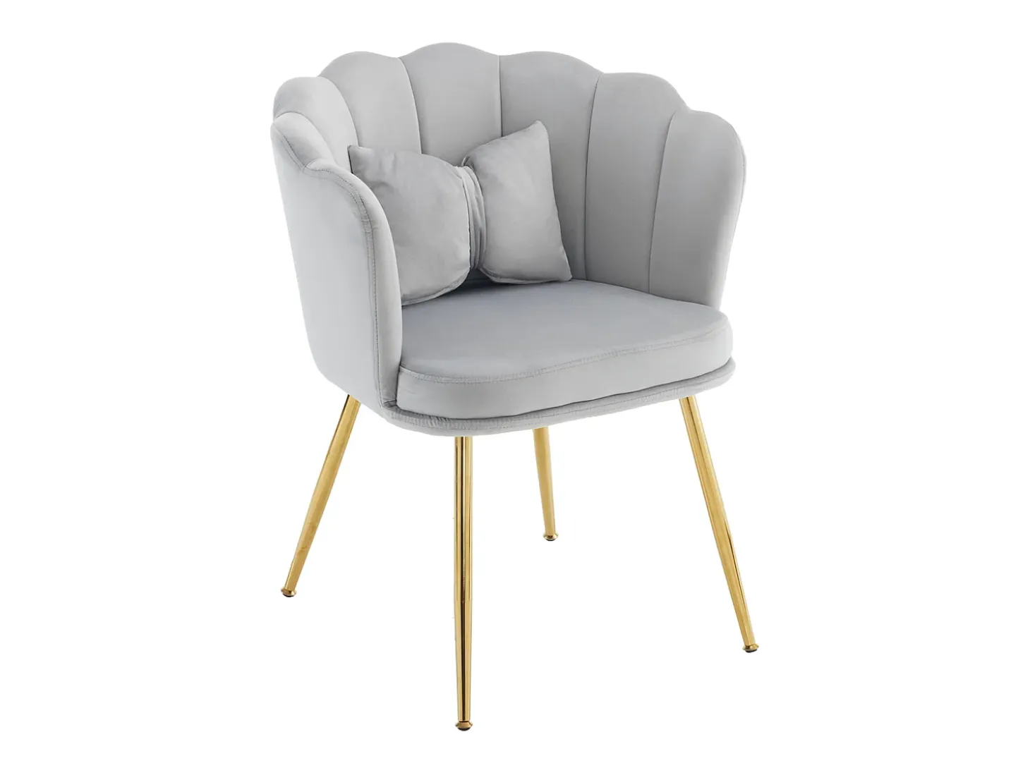 Silla de terciopelo con soporte lumbar - Patas de metal dorado - Gris