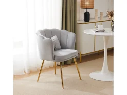 Silla de terciopelo con soporte lumbar - Patas de metal dorado - Gris