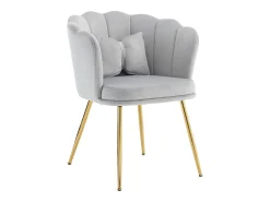 Silla de terciopelo con soporte lumbar - Patas de metal dorado - Gris