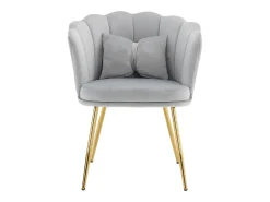 Silla de terciopelo con soporte lumbar - Patas de metal dorado - Gris