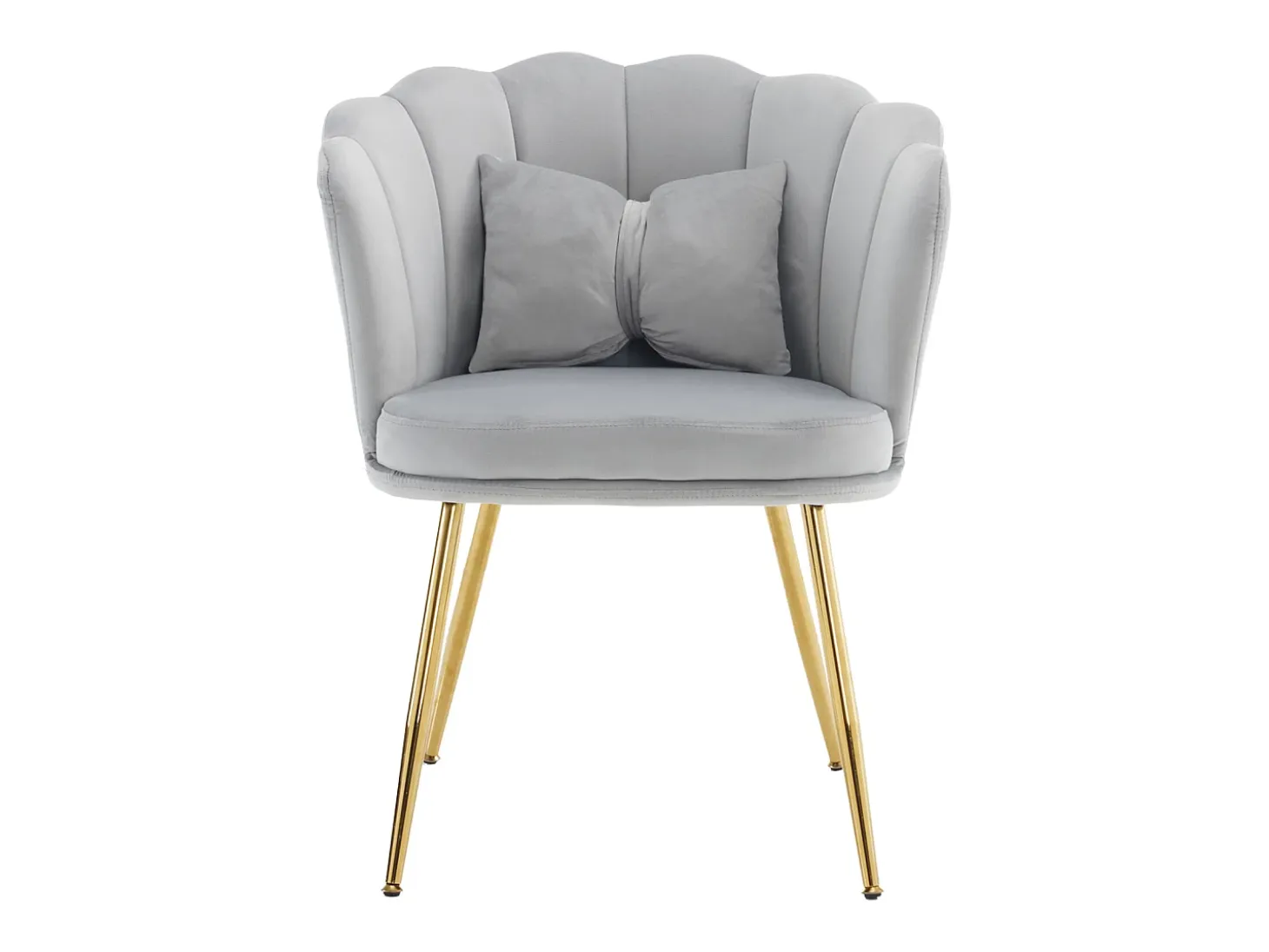 Silla de terciopelo con soporte lumbar - Patas de metal dorado - Gris