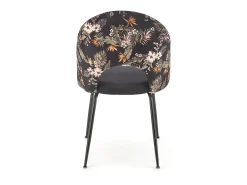 Silla de terciopelo negro con respaldo de estampado floral Marika