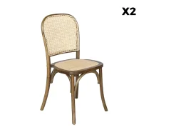 Silla efecto vintage de madera y ratán, set de 2 marrón viejo