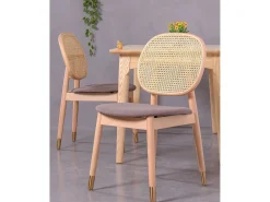 Silla en madera de haya y ratán natural con cojín de algodón - Marsh - Haya natural