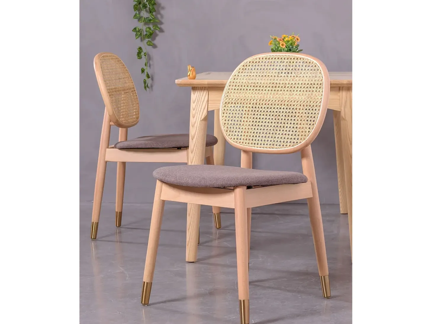 Silla en madera de haya y ratán natural con cojín de algodón - Marsh - Haya natural