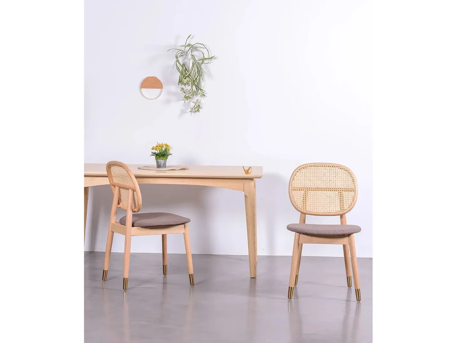 Silla en madera de haya y ratán natural con cojín de algodón - Marsh - Haya natural