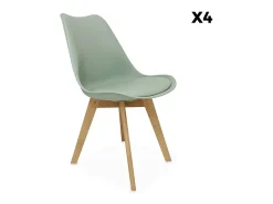 Silla escandinava con patas de madera de haya, set de 4 verde celadón