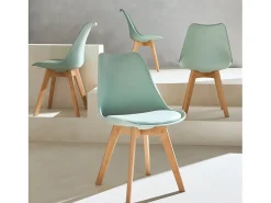 Silla escandinava con patas de madera de haya, set de 4 verde celadón