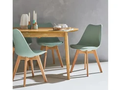 Silla escandinava con patas de madera de haya, set de 4 verde celadón
