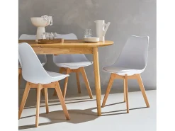 Silla escandinava con patas de madera de haya, set de 4 blanco