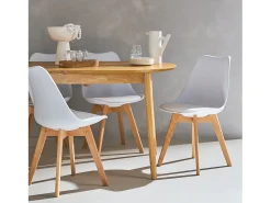 Silla escandinava con patas de madera de haya, set de 4 blanco